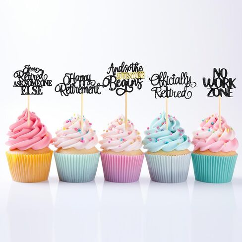 30pcs قبعات Cupcake Happy Retirement Cupcake ، تقاعدت رسميًا لا توجد مغامرة في منطقة العمل ، تختار كب كيك ، بريق التقاعد ، توبيخ ديكورات وتوديع كعكة عيد ميلاد (أسود) in Saudi Arabia