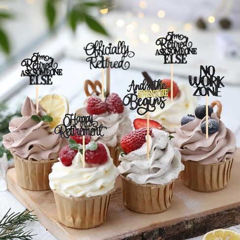 30pcs قبعات Cupcake Happy Retirement Cupcake ، تقاعدت رسميًا لا توجد مغامرة في منطقة العمل ، تختار كب كيك ، بريق التقاعد ، توبيخ ديكورات وتوديع كعكة عيد ميلاد (أسود) in Saudi Arabia