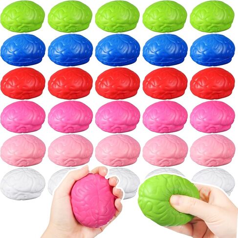 Jenaai 30 Pcs Brain Stress Ball Halloween Squeeze Toy 2.76 Inch PU Hand Muscle Exercise Pressure Ball Funny Stress Relief Toy for Teens Adults Improving Grip Strength Release Pressure(Colorful) in Saudi Arabia