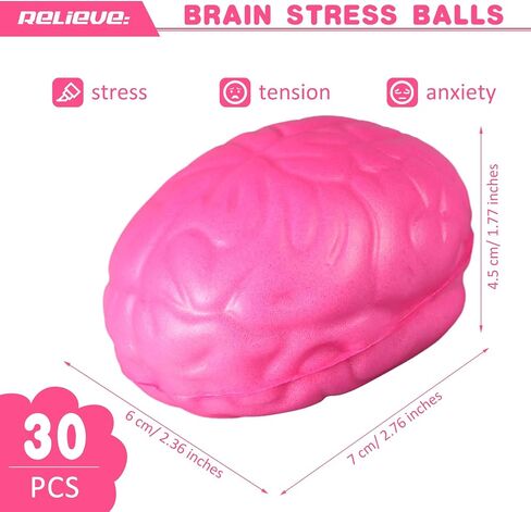 Jenaai 30 Pcs Brain Stress Ball Halloween Squeeze Toy 2.76 Inch PU Hand Muscle Exercise Pressure Ball Funny Stress Relief Toy for Teens Adults Improving Grip Strength Release Pressure(Colorful) in Saudi Arabia