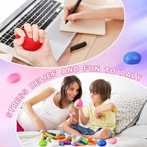 Jenaai 30 Pcs Brain Stress Ball Halloween Squeeze Toy 2.76 Inch PU Hand Muscle Exercise Pressure Ball Funny Stress Relief Toy for Teens Adults Improving Grip Strength Release Pressure(Colorful) in Saudi Arabia