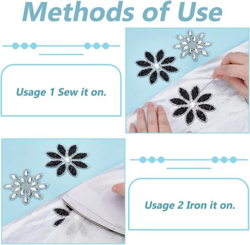 Fingerinspire 8 pcs 2 أنماط زهرة الساخنة الإثارة الراين الحديد الحديد على بقع رفاهية الثلج الصافية بقع حارقة ذوبان النمط الأسود زهور خياطة للخياطة DIY زواج ملابس الزفاف in Kuwait