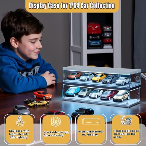 Display Case for Hot Wheels,1/64 Diorama Display Case with High-Intensity LED Lighting,Compact and Stackable Car Model Storage and High-Definition Display in Saudi Arabia