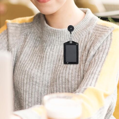 2 PCS BLING ID شارة شارة ، حامل الشارة العمودي قابلة للسحب الكريستال الشحول الحبل الحلقات الراين الاسم شارات العمل الراين المحفوف شارات بكرة كليب للمكتب البيت الأسود الأبيض in Kuwait