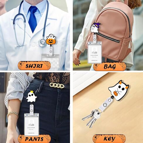 4pcs بكرات الشارة الهالوين قابلة للسحب اسم شارة الحامل المثير للاهتمام إكسسوارات شارة جمجمة أكريليك مع مقطع التمساح للممرضات أطباء عامل العامل الاجتماعي الطالب الطالب in Kuwait