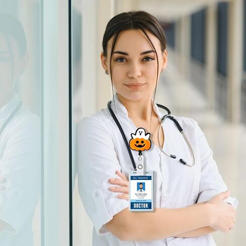 4pcs بكرات الشارة الهالوين قابلة للسحب اسم شارة الحامل المثير للاهتمام إكسسوارات شارة جمجمة أكريليك مع مقطع التمساح للممرضات أطباء عامل العامل الاجتماعي الطالب الطالب in Kuwait