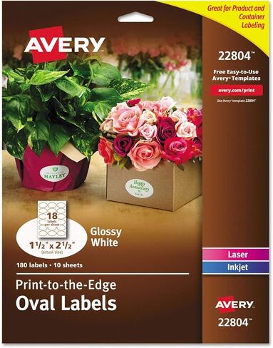 AVERY EASY PEEL PRINT -THE -EDED LABEL - 1.50 عرض × 2.50 طول - 180 / حزمة - بيضاوي - 18 / ورقة - ليزر ، حبر - أبيض in Kuwait