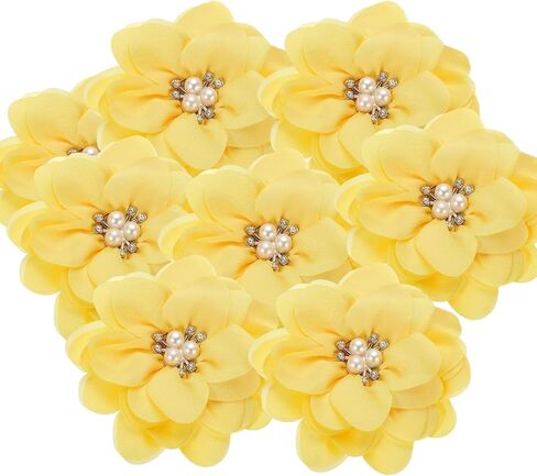 PATIKIL 3.15 Inch Chiffon Flowers, 10 Pcs Fabric Flowers Rhinestone Pearl Large Camellia Sewing Appliques for DIY Crafts Dresses Clothing Headbands Wedding Party Decoration, Beige in Saudi Arabia