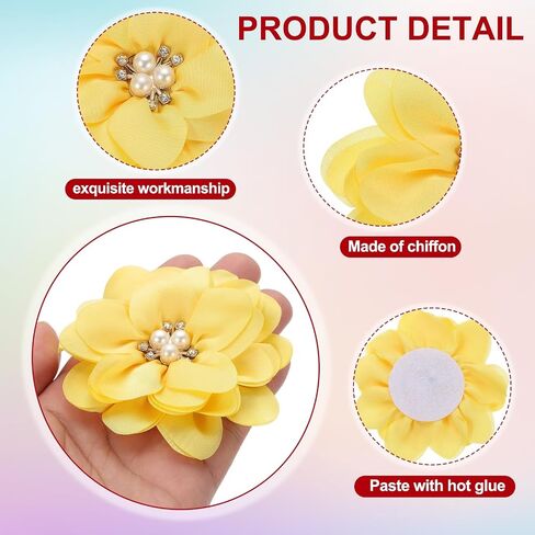 PATIKIL 3.15 Inch Chiffon Flowers, 10 Pcs Fabric Flowers Rhinestone Pearl Large Camellia Sewing Appliques for DIY Crafts Dresses Clothing Headbands Wedding Party Decoration, Beige in Saudi Arabia