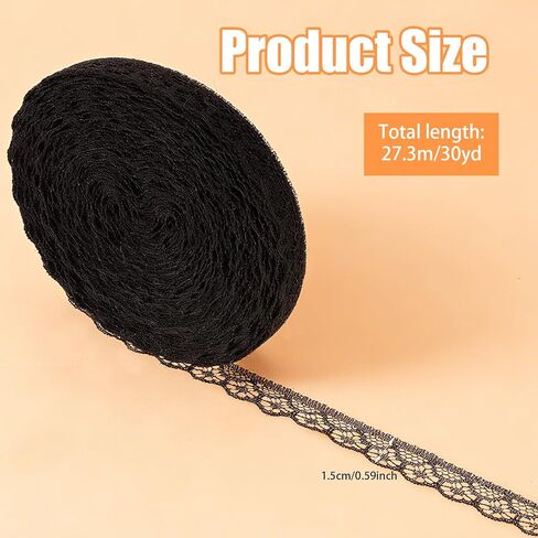 شريط الدانتيل الأسود ، 1 لفة 30 ياردة الدانتيل تقليم لخياطة الأربطة السود in Kuwait