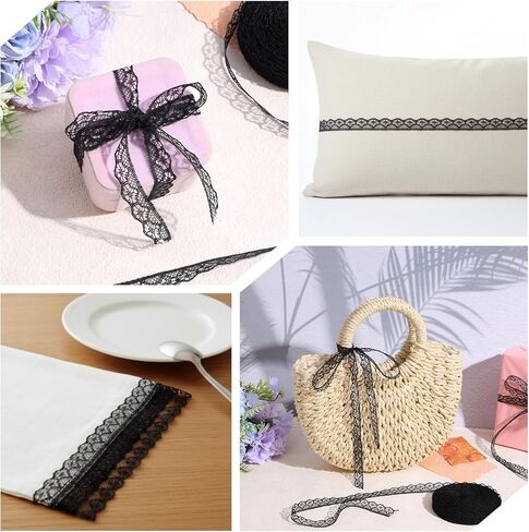 شريط الدانتيل الأسود ، 1 لفة 30 ياردة الدانتيل تقليم لخياطة الأربطة السود in Kuwait