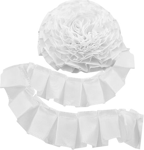 5 Yards White Lace Ribbon, Pleated Fabric Lace Trim for Sewing, Elegant Ruffle Trim, Suitable for Applique Sewing Crafts, Home Decoration (White) in Saudi Arabia