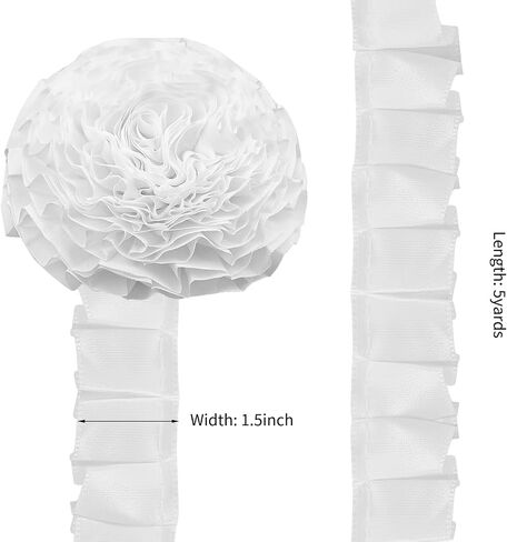5 Yards White Lace Ribbon, Pleated Fabric Lace Trim for Sewing, Elegant Ruffle Trim, Suitable for Applique Sewing Crafts, Home Decoration (White) in Saudi Arabia