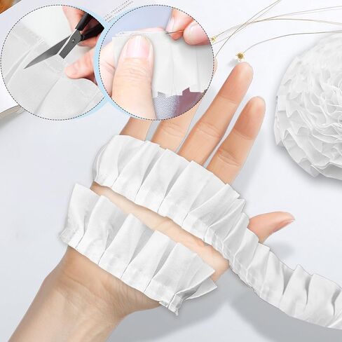 5 Yards White Lace Ribbon, Pleated Fabric Lace Trim for Sewing, Elegant Ruffle Trim, Suitable for Applique Sewing Crafts, Home Decoration (White) in Saudi Arabia