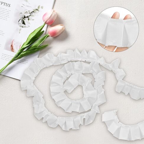 5 Yards White Lace Ribbon, Pleated Fabric Lace Trim for Sewing, Elegant Ruffle Trim, Suitable for Applique Sewing Crafts, Home Decoration (White) in Saudi Arabia