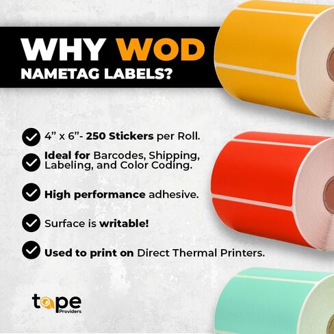 WOD Direct Thermal Green Labels 4" x 6" - 250 Stickers per Roll, Rectangular Permanent Adhesive for Color Coding, Labeling, Inventory Management at Home, Business, and Classroom. in Saudi Arabia