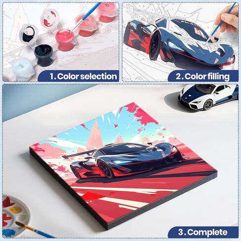 Lamplig 4 Pack Paint by Numbers Kit للأطفال من 4 إلى 6 سنوات على الطرق الوعرة للسيارات والسيارات الرياضية على القماش بدون طلاء DIY من الأعمار 6-8،8-12 هدية للأطفال ، 8 × 8 بوصة in Kuwait