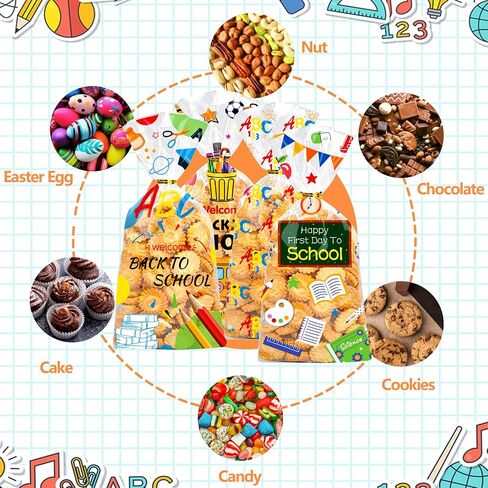 BCCSNNM 100Pcs Halloween Cellophane Treat Bags,Halloween Candy Bags with 100 Twist Ties,Snacks Cookies Gift Bag for Party Favors Supplies(8Designs) in Kuwait