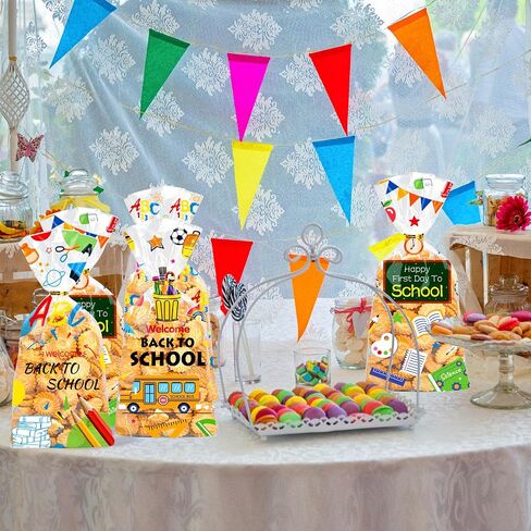 BCCSNNM 100Pcs Halloween Cellophane Treat Bags,Halloween Candy Bags with 100 Twist Ties,Snacks Cookies Gift Bag for Party Favors Supplies(8Designs) in Kuwait
