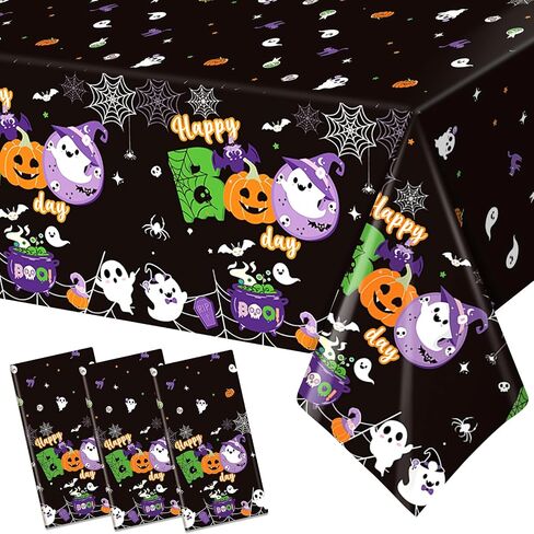 3Pcs Happy Boo Day Decorations Happy Boo Day Tablecloth for Halloween Birthday Party Decorations Halloween Tablecloth for Boo Birthday Party Supplies in Saudi Arabia