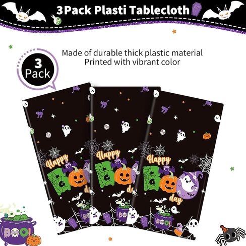 3Pcs Happy Boo Day Decorations Happy Boo Day Tablecloth for Halloween Birthday Party Decorations Halloween Tablecloth for Boo Birthday Party Supplies in Saudi Arabia