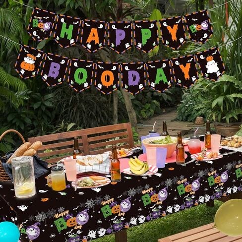 3Pcs Happy Boo Day Decorations Happy Boo Day Tablecloth for Halloween Birthday Party Decorations Halloween Tablecloth for Boo Birthday Party Supplies in Saudi Arabia