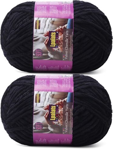 غزل تشنيل مكتنزة للكروشيه - 2x200g غزل بطانية الطفل للكروشيه الناعم - 350 ياردة خيوط زهرية سميكة للحياكة الأميجورومي (2 ، أسود) in Kuwait