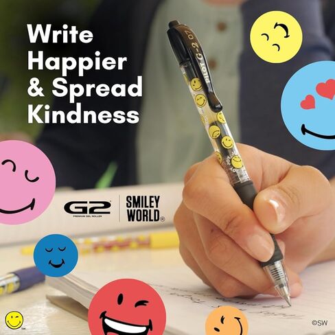 PILOT, G2 Premium Gel Roller Pens, G2 x SmileyWorld® Collection, Write Happier, 10 Pack Pouch, Fine Point 0.7 mm, Assorted in Saudi Arabia