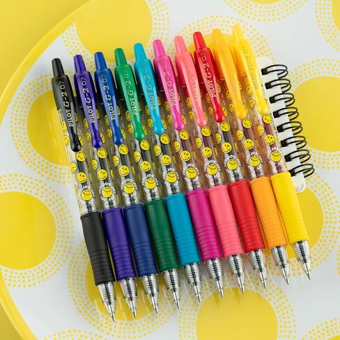 PILOT, G2 Premium Gel Roller Pens, G2 x SmileyWorld® Collection, Write Happier, 10 Pack Pouch, Fine Point 0.7 mm, Assorted in Saudi Arabia
