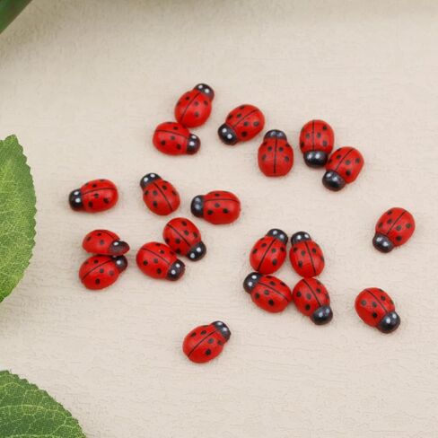 20pcs Mini Wooden Ladybugs, Cute Tiny Ladybug Self-Adhesive Miniature Animals Figurines Stuff for DIY Crafts Micro Landscape Dollhouse Accessories Decor in Saudi Arabia