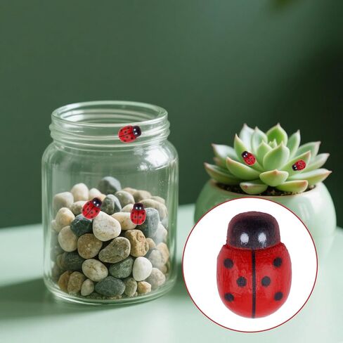 20pcs Mini Wooden Ladybugs, Cute Tiny Ladybug Self-Adhesive Miniature Animals Figurines Stuff for DIY Crafts Micro Landscape Dollhouse Accessories Decor in Saudi Arabia