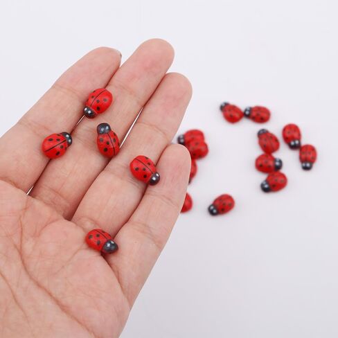 20pcs Mini Wooden Ladybugs, Cute Tiny Ladybug Self-Adhesive Miniature Animals Figurines Stuff for DIY Crafts Micro Landscape Dollhouse Accessories Decor in Saudi Arabia