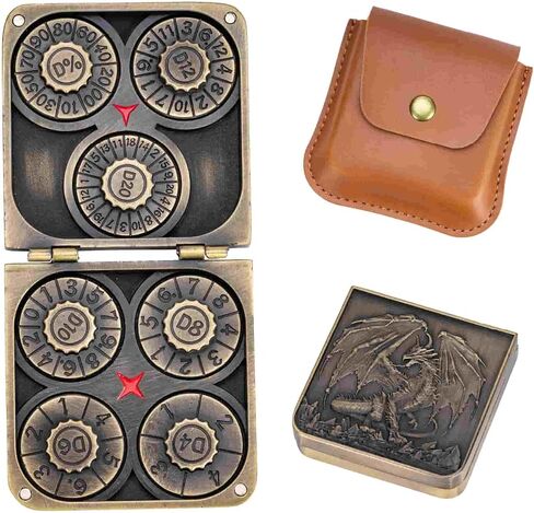 Foldable Spinner Metal DND Dice Set – Compact Elegant Design with D4, D6, D8, D10, D12, D20, D% for TTRPG Gifts in Kuwait
