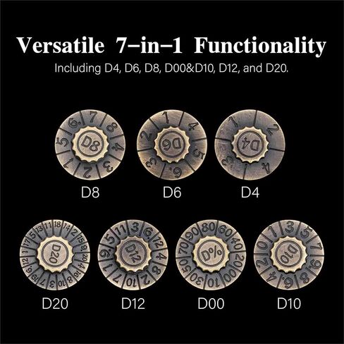 Foldable Spinner Metal DND Dice Set – Compact Elegant Design with D4, D6, D8, D10, D12, D20, D% for TTRPG Gifts in Kuwait