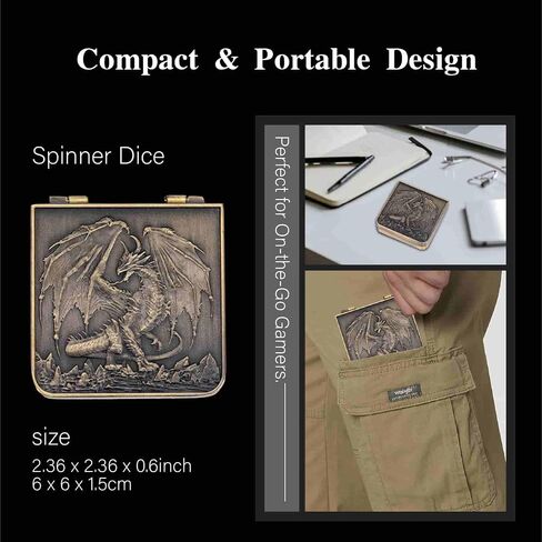 Foldable Spinner Metal DND Dice Set – Compact Elegant Design with D4, D6, D8, D10, D12, D20, D% for TTRPG Gifts in Kuwait