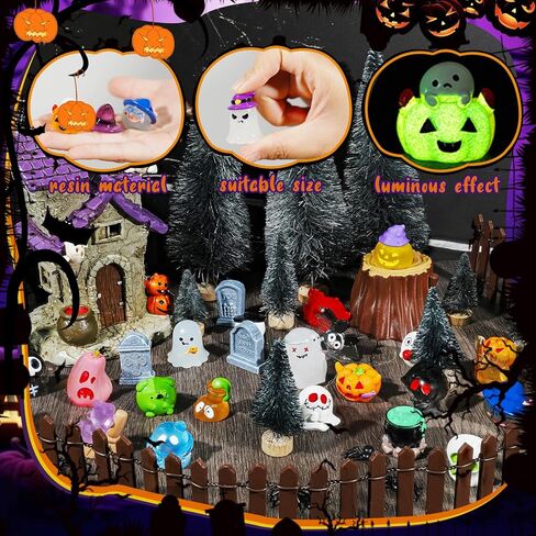 30 Pcs Halloween Miniature Resin Figurines Mini Pumpkin Ghost Tombstones Ornaments for Halloween Theme Fairytale Garden Accessories Plant Pot Craft Decorations in Kuwait