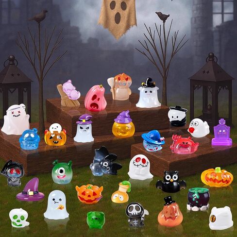 30 Pcs Halloween Miniature Resin Figurines Mini Pumpkin Ghost Tombstones Ornaments for Halloween Theme Fairytale Garden Accessories Plant Pot Craft Decorations in Kuwait