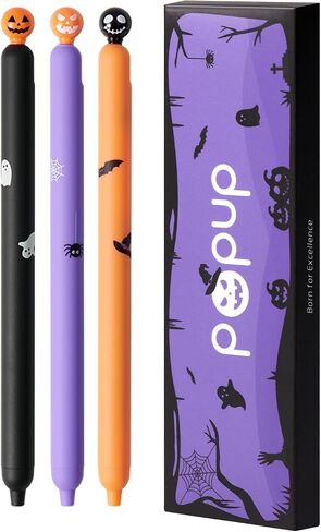 Kaco POPUP Gel Pens 3 Pieces for Halloween 0.5mm Cute Stationery Journaling Note Taking Quick Drying Aesthetic Pens, Black Ink in Saudi Arabia