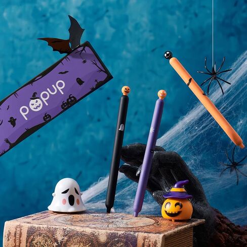 Kaco POPUP Gel Pens 3 Pieces for Halloween 0.5mm Cute Stationery Journaling Note Taking Quick Drying Aesthetic Pens, Black Ink in Saudi Arabia