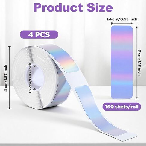 4 Rolls D30 Labels, 12mm x 40mm Replacement D30 Label Tape, Print Master Labels Refill 160 Tapes/Roll, Smart Mini Label Maker Refill Thermal Sticker Paper for Office, Holographic Silver in Kuwait