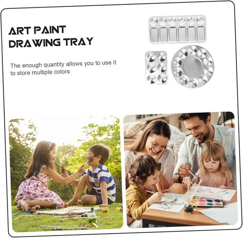 Aluminum Paint Mixing Tray Set 3-Piece Painting Palette for Watercolor Acrylic Gouache Artist Supplies Easy to Clean in Kuwait