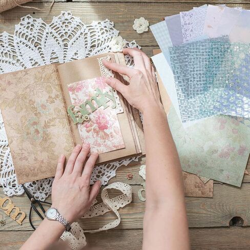 uxcell 45 Sheets Textured Scrapbook Paper, Mixed Special Paper Mesh Fabric Assorted Set for Scrapbooking Junk Journal Card DIY Materials Collage Card Embellishments Supplies, Beige in Saudi Arabia