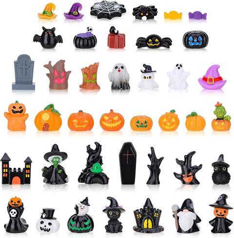 40 PCS Halloween Miniatures ، Mini Sompurines Bulk String with Mupkin Ghost Skull Candy Torms to Hide ، Halloween Decorations for Party Fivors ، Bac Fillers ، Garden Dollhouse in Saudi Arabia