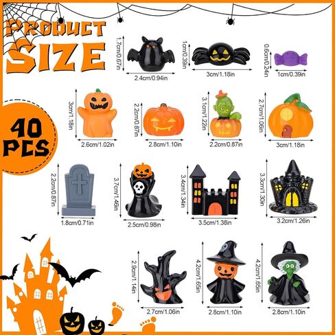 40 PCS Halloween Miniatures ، Mini Sompurines Bulk String with Mupkin Ghost Skull Candy Torms to Hide ، Halloween Decorations for Party Fivors ، Bac Fillers ، Garden Dollhouse in Saudi Arabia