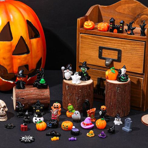 40 PCS Halloween Miniatures ، Mini Sompurines Bulk String with Mupkin Ghost Skull Candy Torms to Hide ، Halloween Decorations for Party Fivors ، Bac Fillers ، Garden Dollhouse in Saudi Arabia
