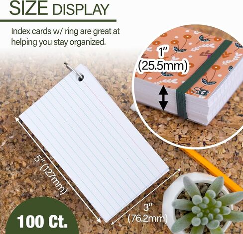 BAZIC Index Cards 3x5 Inches, Index Cards with Ring, Cute Floral Poly Cover, White Ruled, 100 Count, Flash Cards Notecards for Studying Learning Student School College Office, 6-Pack in Saudi Arabia