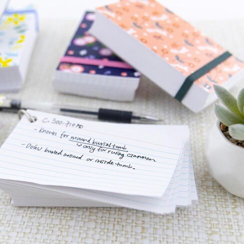 BAZIC Index Cards 3x5 Inches, Index Cards with Ring, Cute Floral Poly Cover, White Ruled, 100 Count, Flash Cards Notecards for Studying Learning Student School College Office, 6-Pack in Saudi Arabia
