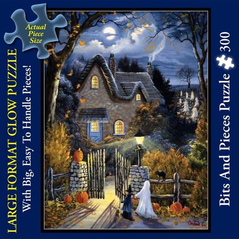 Bits and Pieces – Large 300 Piece Glow in The Dark Jigsaw Puzzle for Adults – ‘Tess's Halloween’ - Jigsaw Puzzle by Artist Christine Carey, Completed Puzzle Size: 18" x 24" in Saudi Arabia