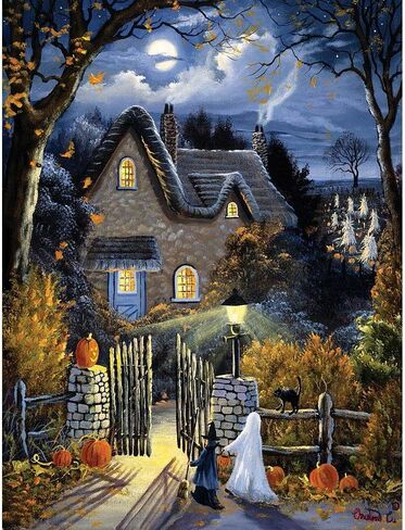 Bits and Pieces – Large 300 Piece Glow in The Dark Jigsaw Puzzle for Adults – ‘Tess's Halloween’ - Jigsaw Puzzle by Artist Christine Carey, Completed Puzzle Size: 18" x 24" in Saudi Arabia