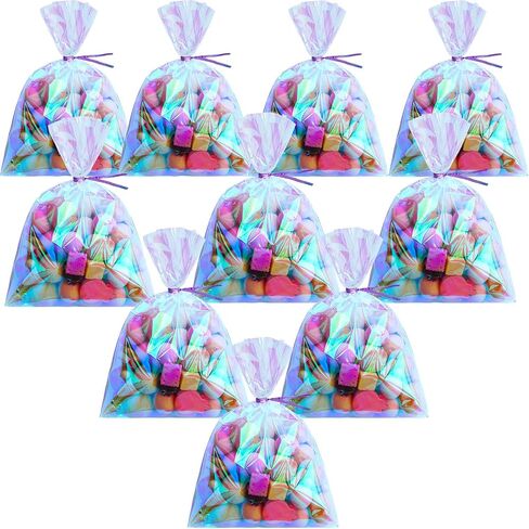 120 Pcs Iridescent Cellophane Bag Holographic Treat Bags Iridescent Party Favor with 200 Pieces Twist Ties for Party Wedding Birthday Supply(5 x 7 Inch) in Saudi Arabia